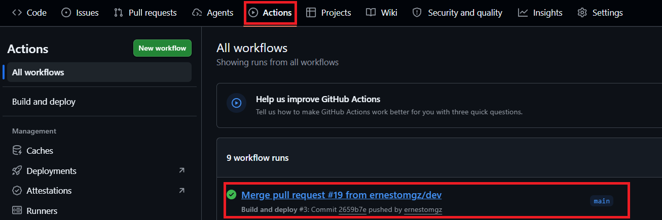 Successful GitHub Actions deployment